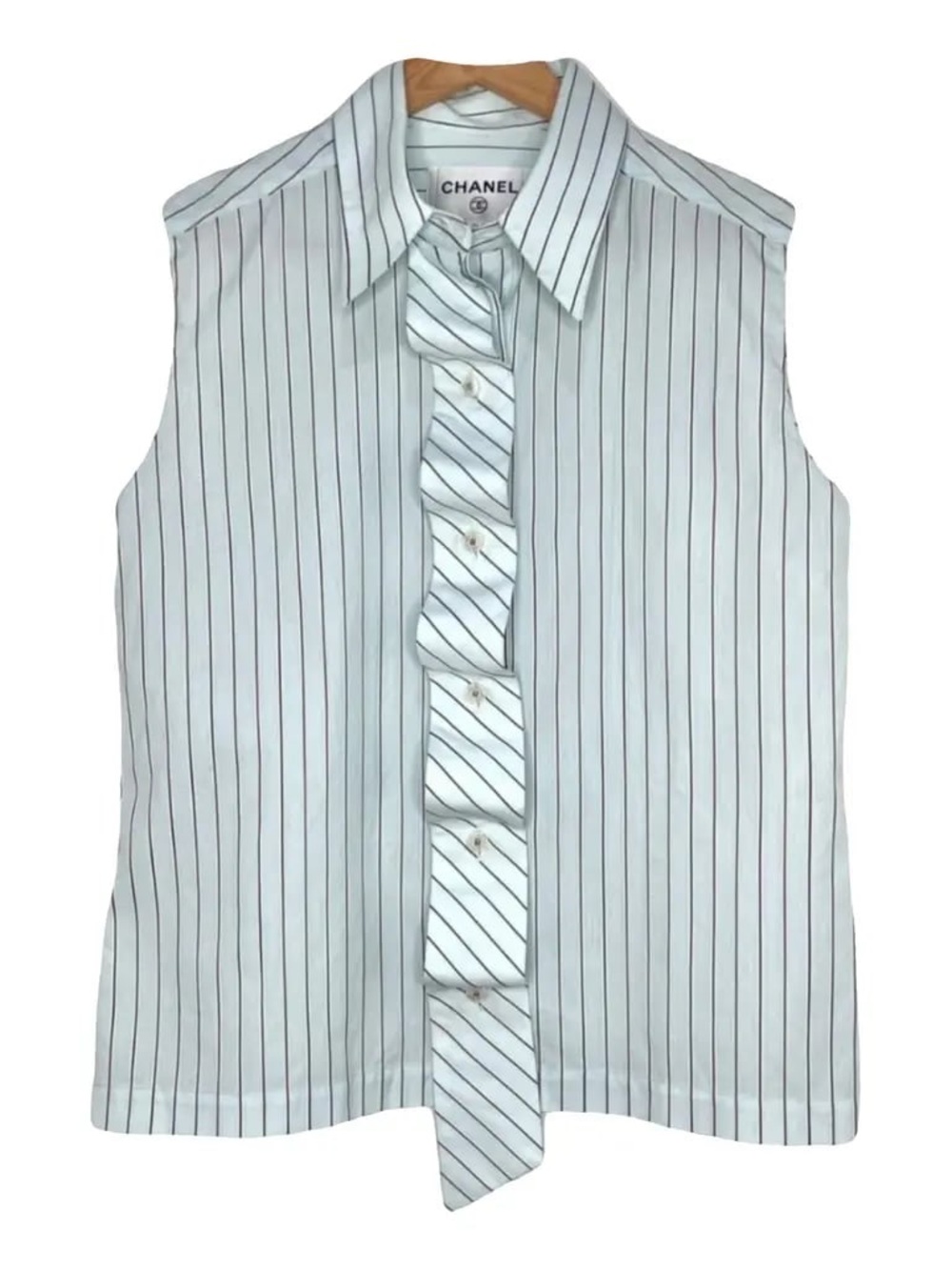 Authentic CHANEL sleeves formal stripes office top 36cm